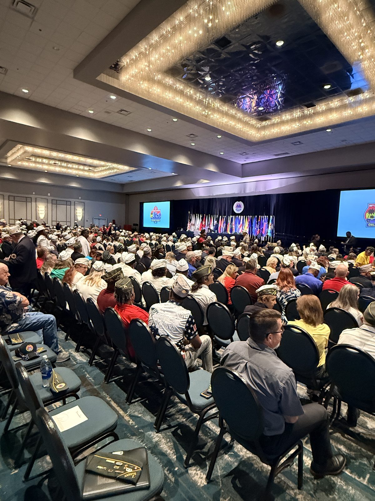 Delegates filling the main ballroom during a business session at the AMVETS national convention.