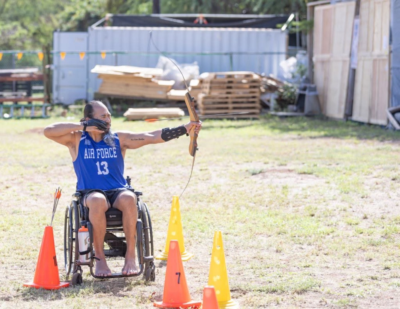 Wheelchair archery at the Koa Challenge Veteran Games, West Oahu Veterans Center